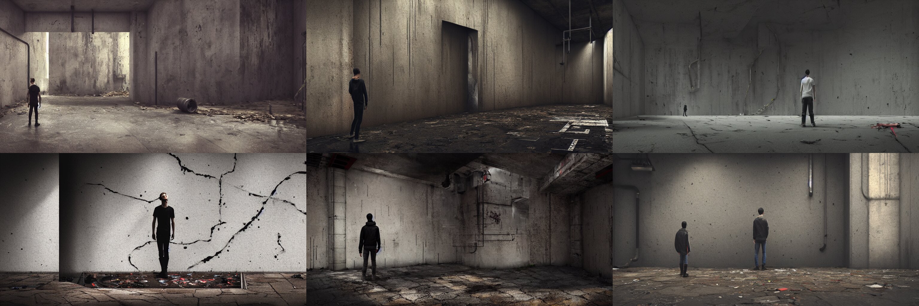 Person Standing on the Edge of Very Large Sewer Dark Black Pipe Exiting Near Ground Level