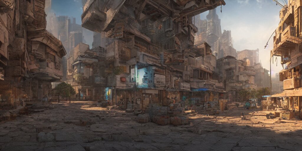 Cyberpunk Village with Nabatean Architecture