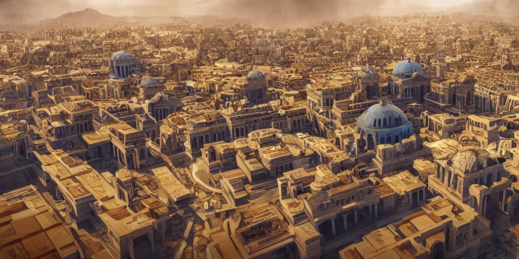 Greek Skyscaper Architecture City Colored