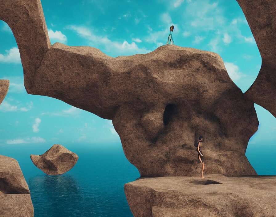 Hight Detailed Rock Grotto in a Minimalist Architectural Portal