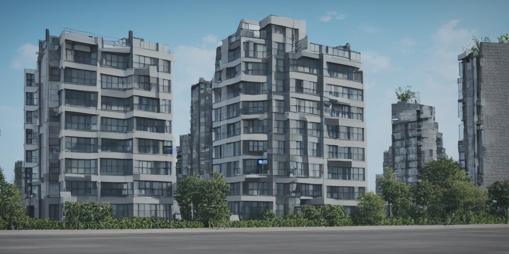 Architecture Render of Exterior of Modern Apartment Building