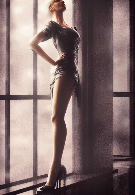 Cosmopolitan Model Annie Leonhart Posing with Open Toe Heels in Dunwall City