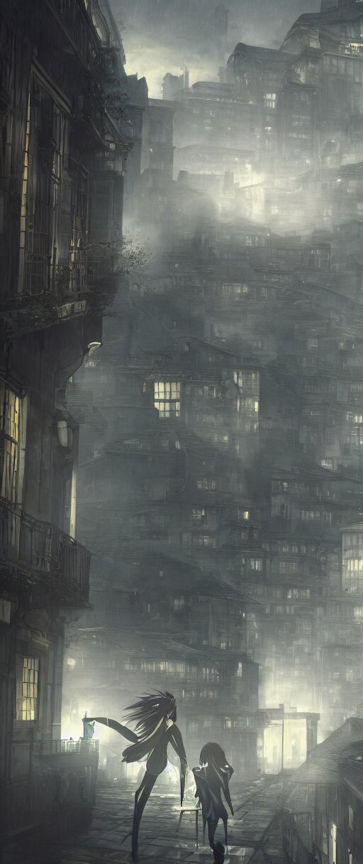 Lelouch Lamperouge and Asuka Langley Running on the Roofs in Dishonored Town