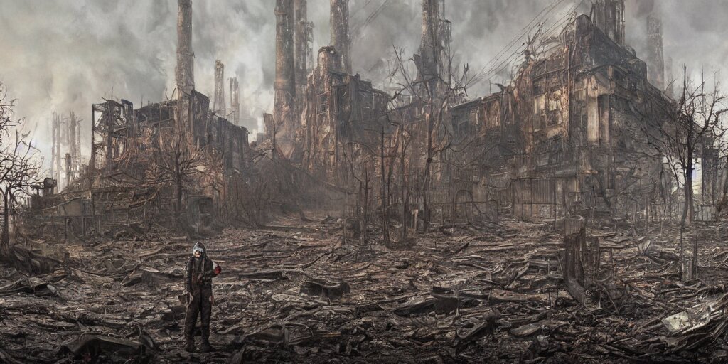 Ghoul Roaming an Abandoned Burned Down Nuclear Power Plant as Concept Art for Metro Exodus