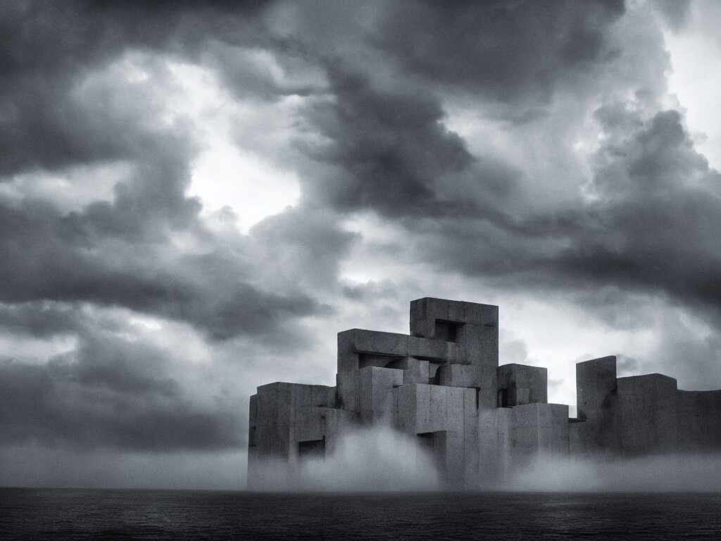 A Brutalist Building in the Middle of a Storm