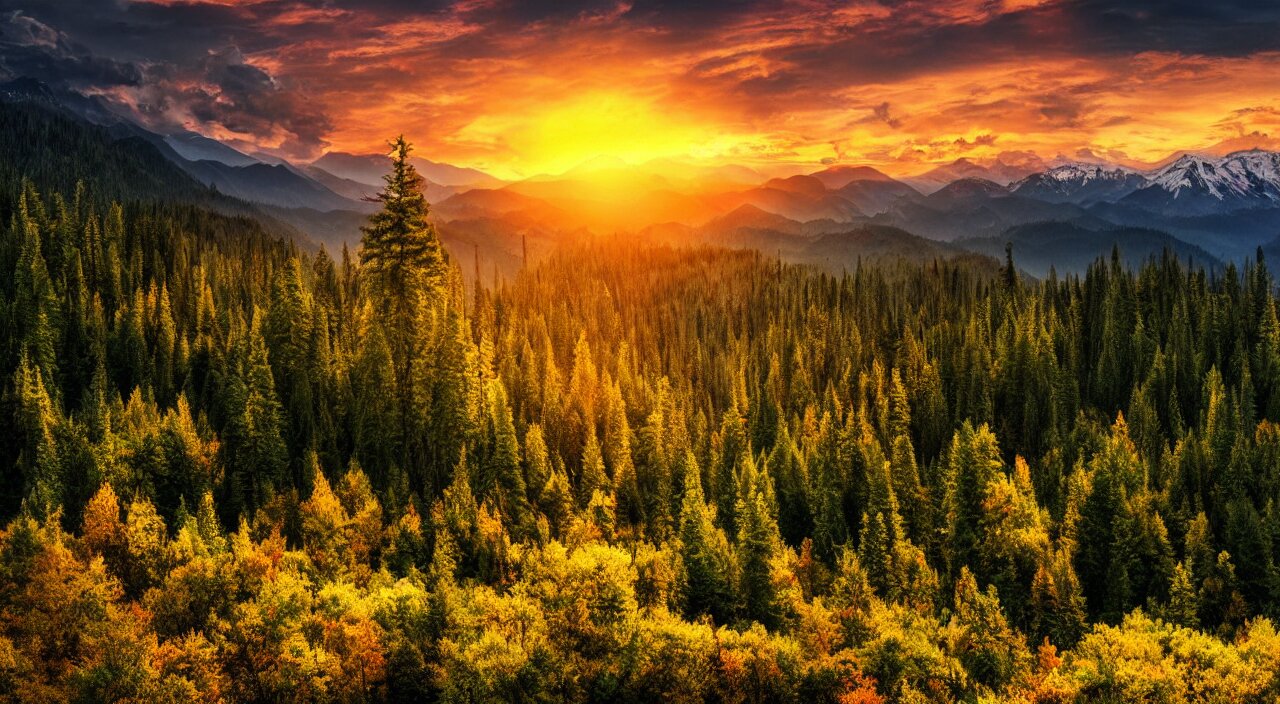 Majestic Forest Mountain Landscape Sunset
