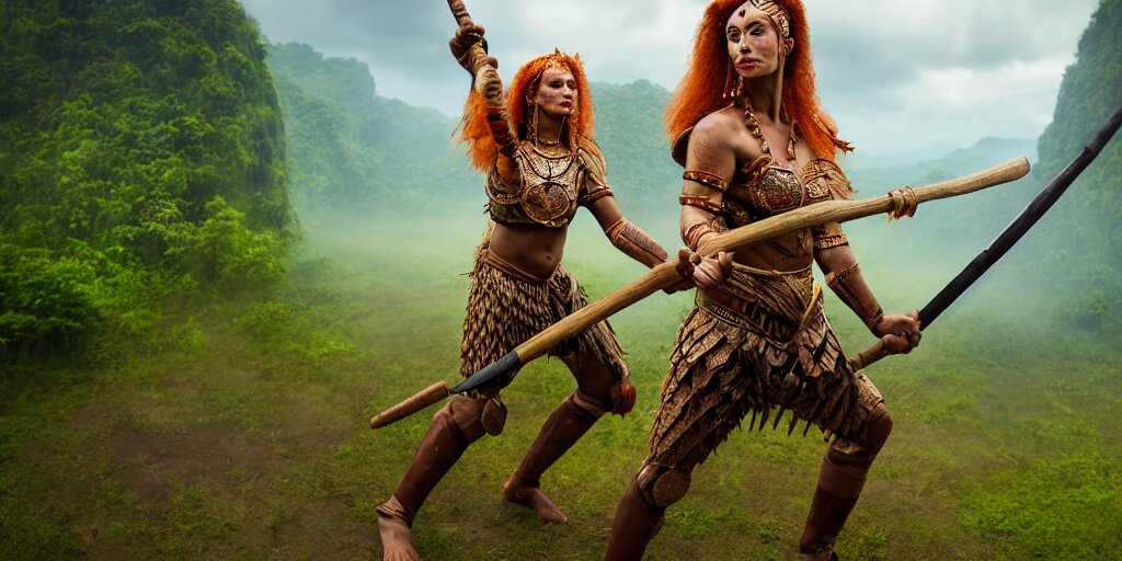 Armoured Ginger Dwaven Woman Wielding a Hammer and Shield