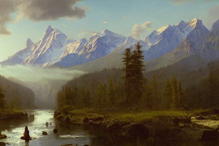 Epic Landscape Painting of the Three Sisters Mountains in Canada