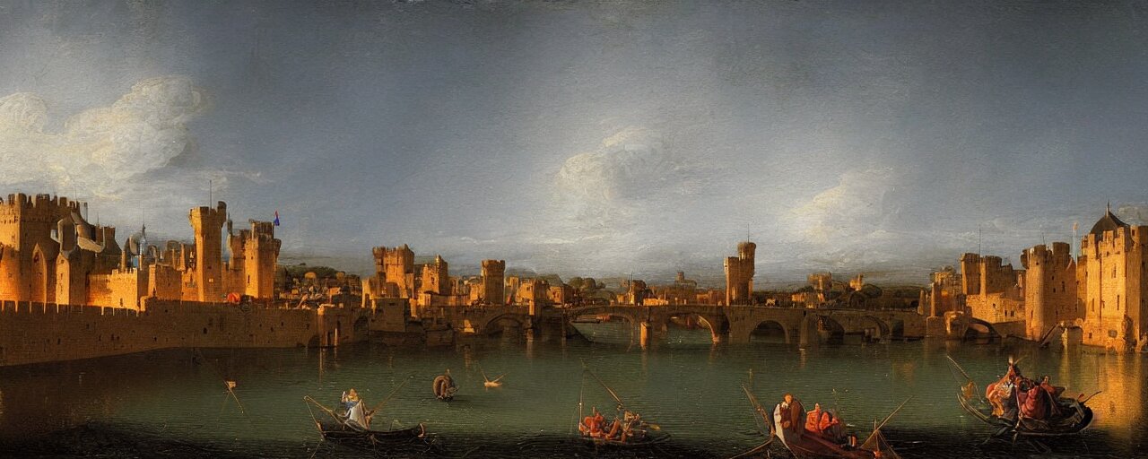 Landscape Artwork of Multiple Large Interconnected Castles