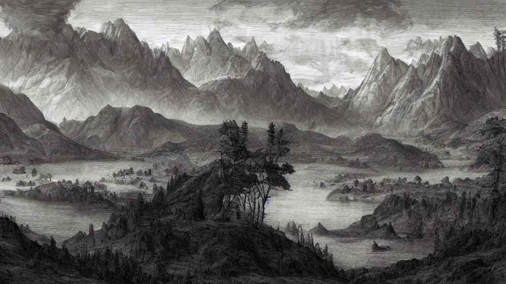 Ancient Map Pencil Sketch of Beautiful Render of a Landscape
