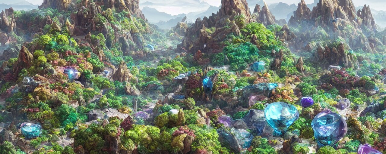 Alien Landscape with Mountains Made of Gems