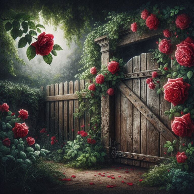 Rustic Gate with Roses and Foliage