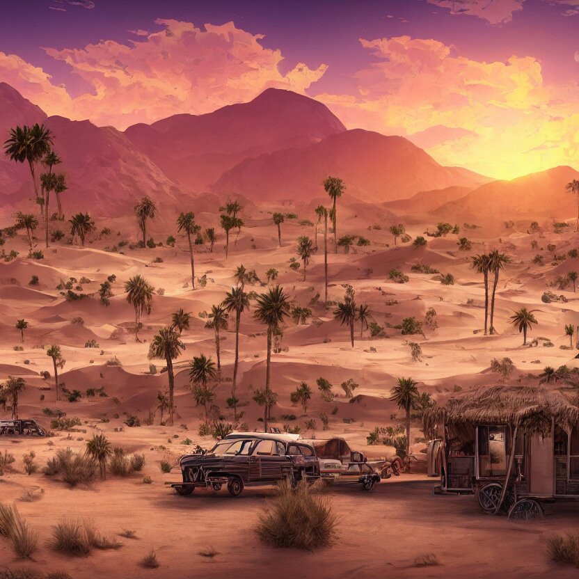 Ancient Desert Town Palm Trees