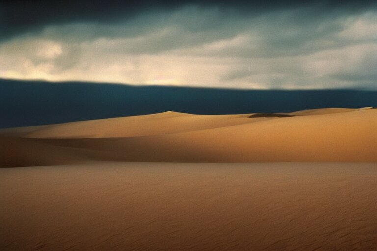 Cinematic Photograph of a Storm in a Serene Vast Desert