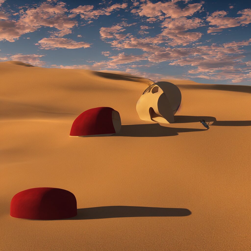 Beautiful Salvador Dali Colorful Fiberglass Hut in the Desert with Sand Dunes