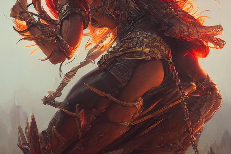 Epic Fantasy Portrait Painting of a Spider-legged Warrior Woman with Hair Spikes