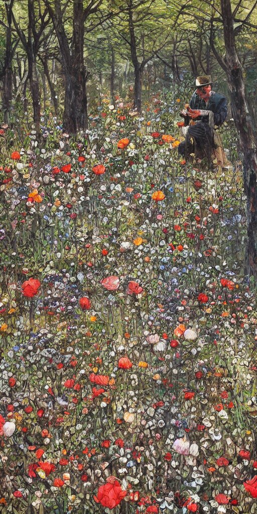 Oil Painting Scene from Flower Fields in the Forest