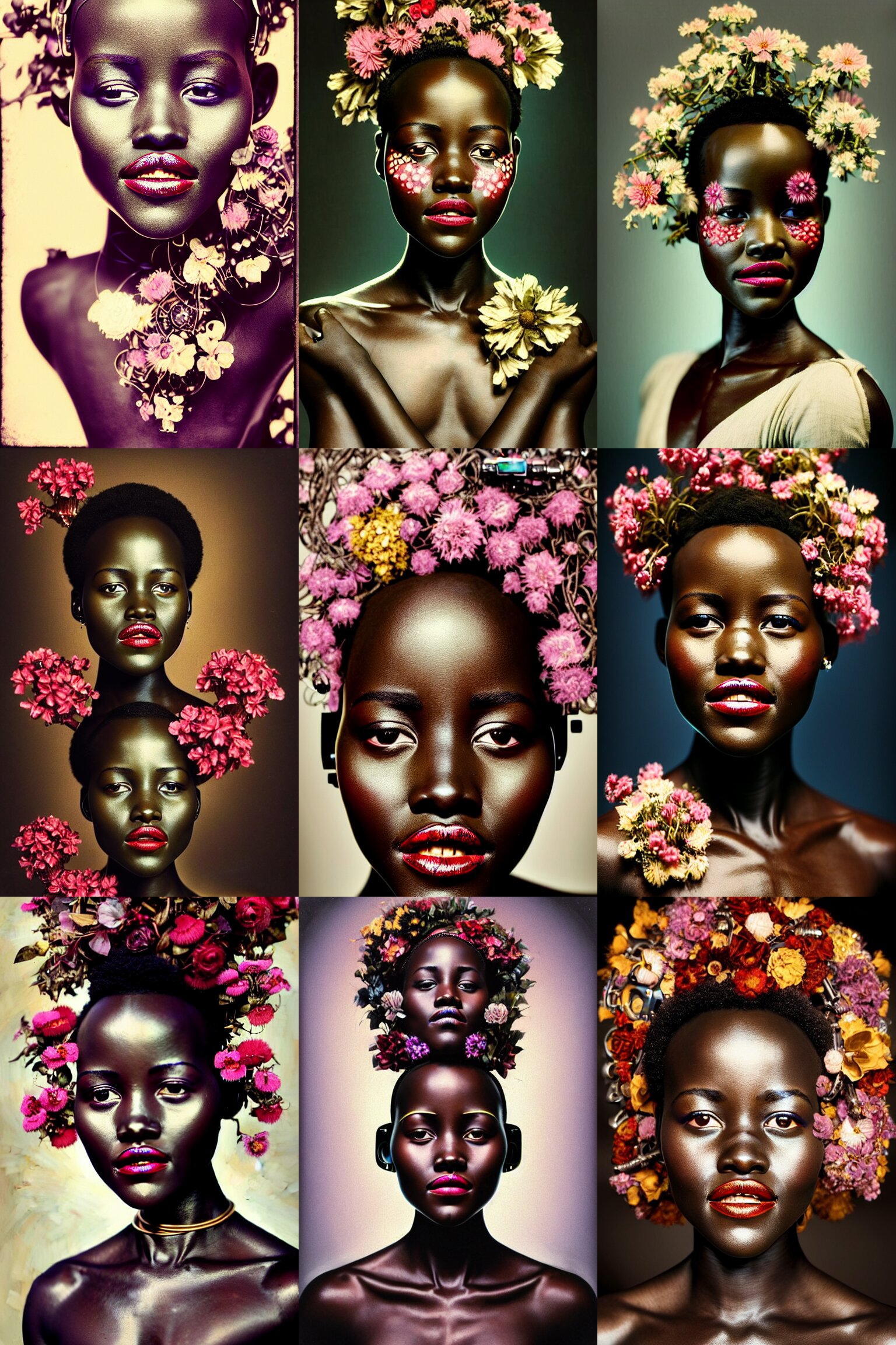 Beautiful Intricate Vintage Photo of Lupita Nyong'o as a Humanoid with Cybernetic Implants