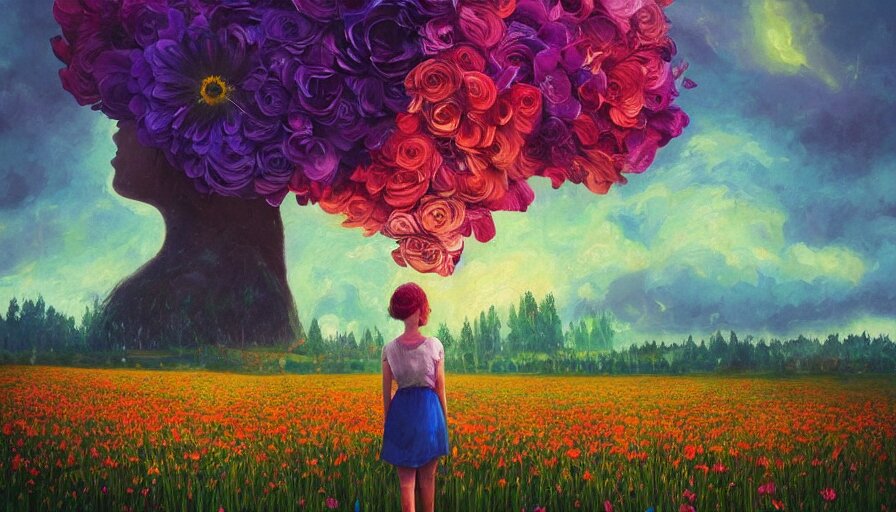 Girl with a Giant Flower as a Face