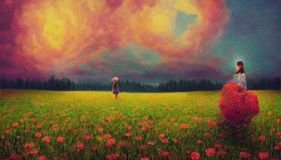 Girl with a Huge Flower as a Face