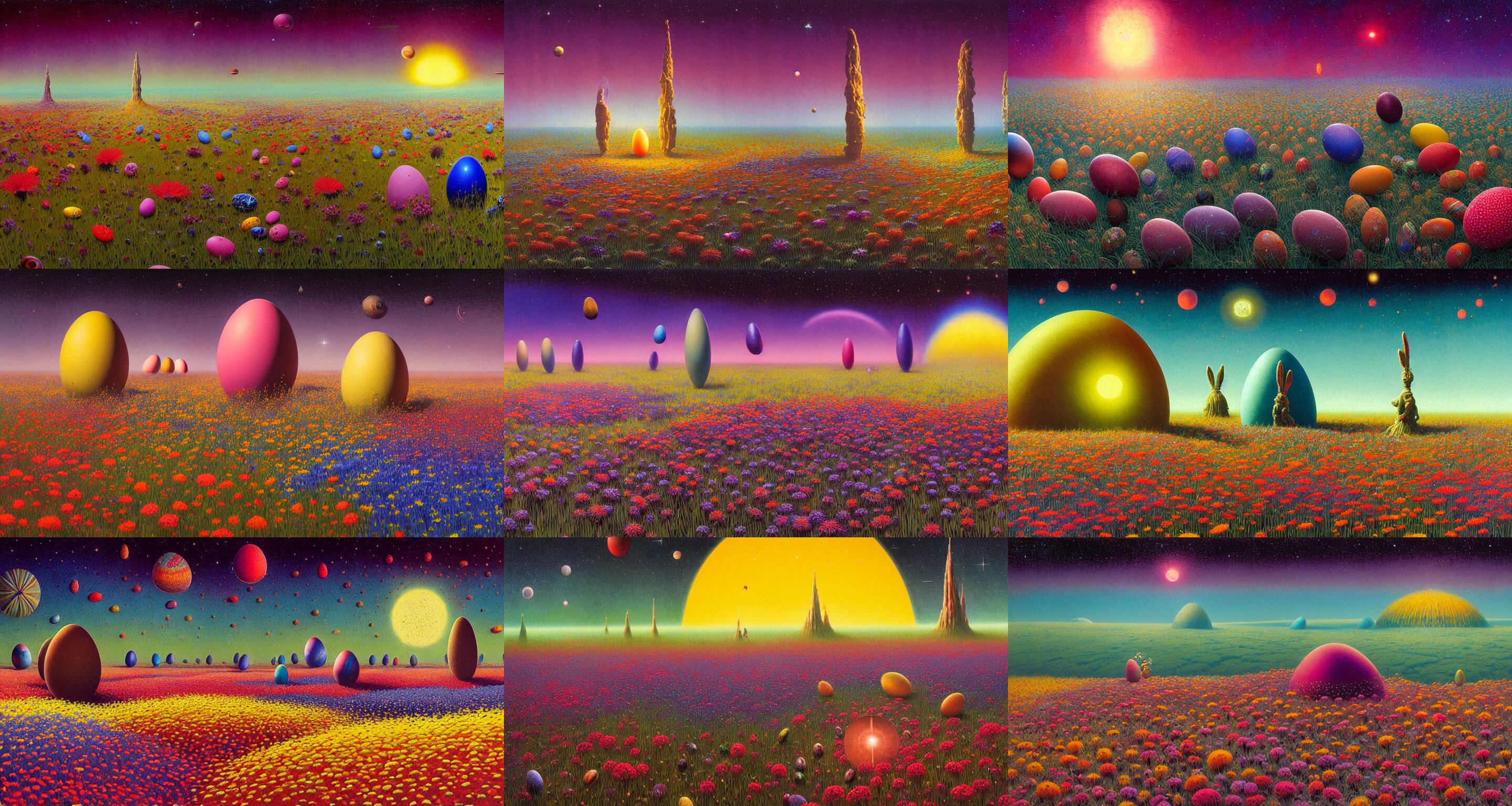 Beautiful Up Close View of a 3 D Easter Eggs in a Field of Multicolored Colored Flowers