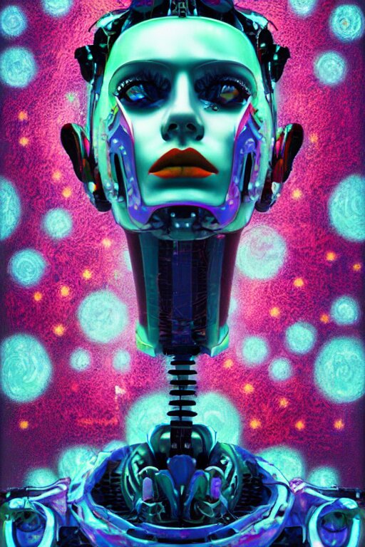 Digital Painting of a Robot with Flowers