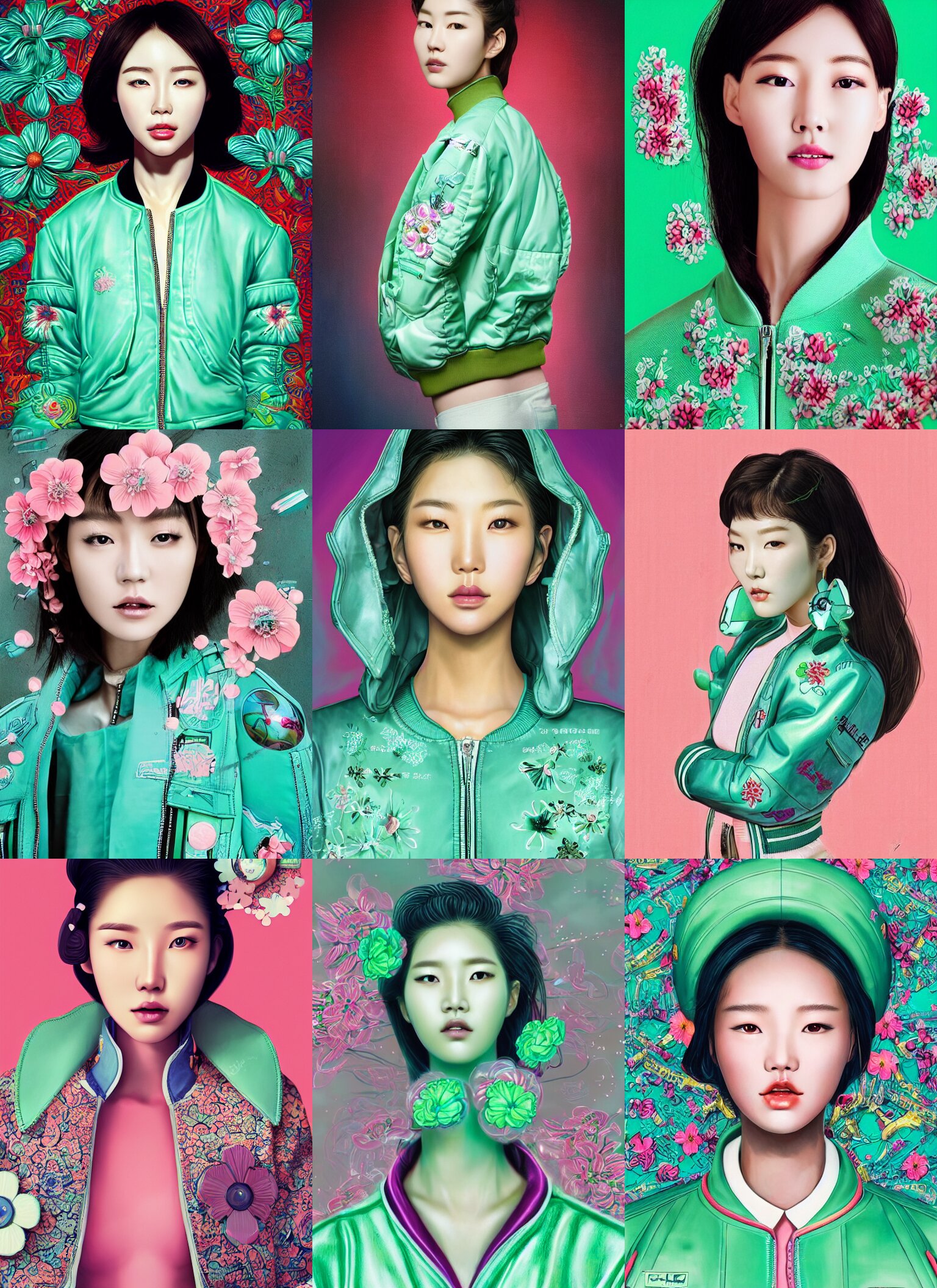 Korean Female Cyborg Model Portrait Wearing a Mint