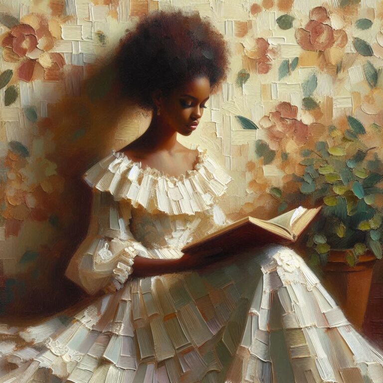 African American Woman Reading Painting