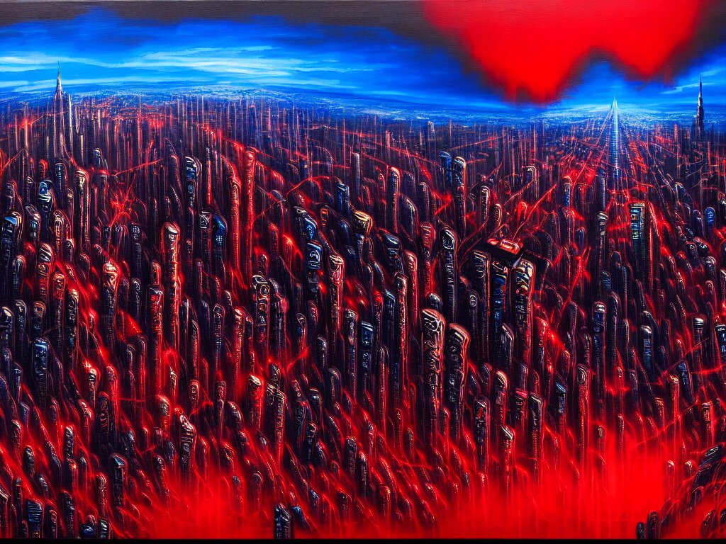 Epic Cityscape Painting of a Nightmarish Hellscape Full of Cosmic Horrors