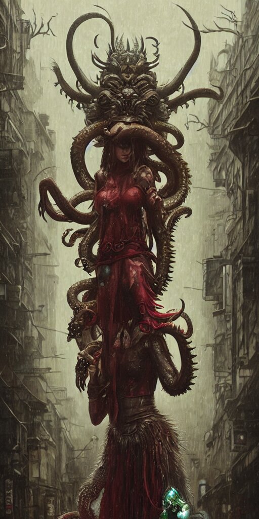 Hyper Realistic Princess Mononoke Fighting Cthulhu