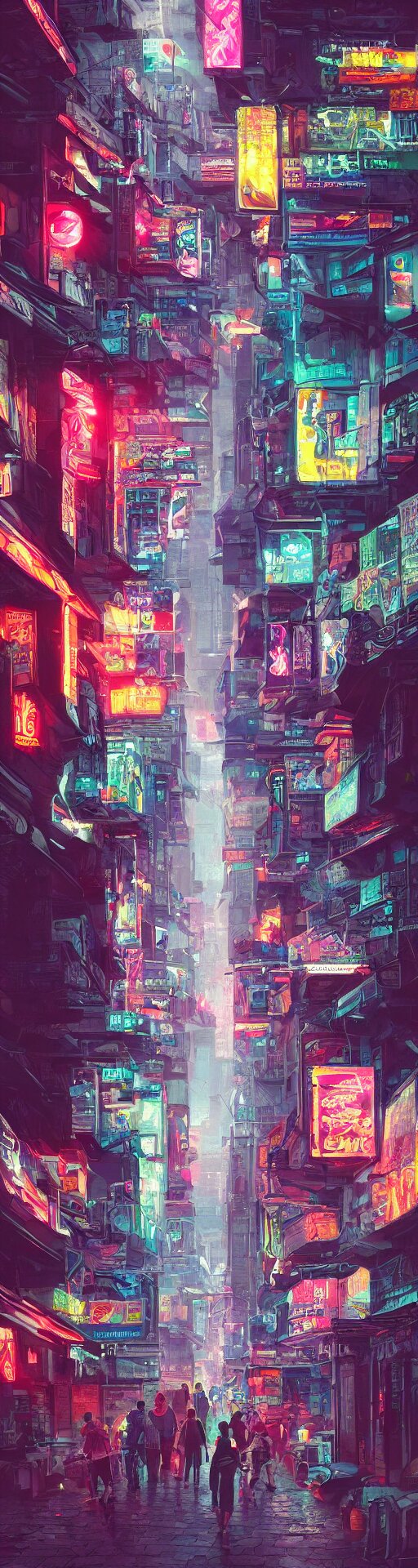 Neon City Big Street People Walking