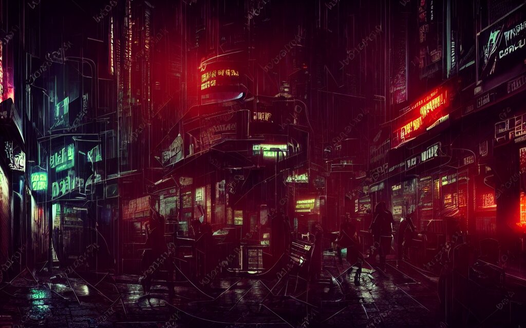 Dark Dystopian Cyberpunk Bar Street Neon Gothic