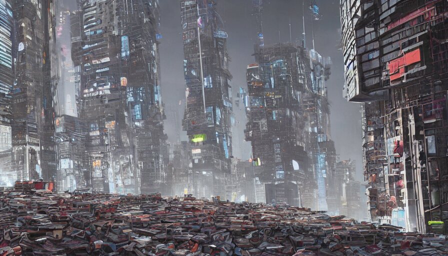 Chairs Piled Up Ten Meters High Along the Walls of the Street