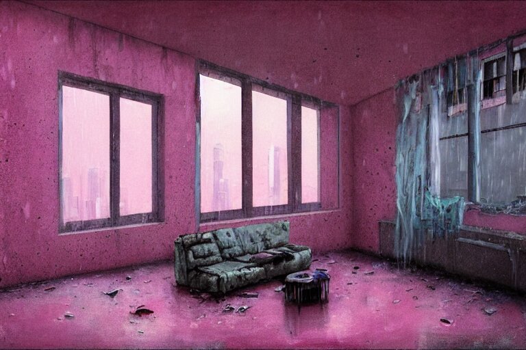 Abandoned 9 0 S Apartment Interior with Circular Organic Windows