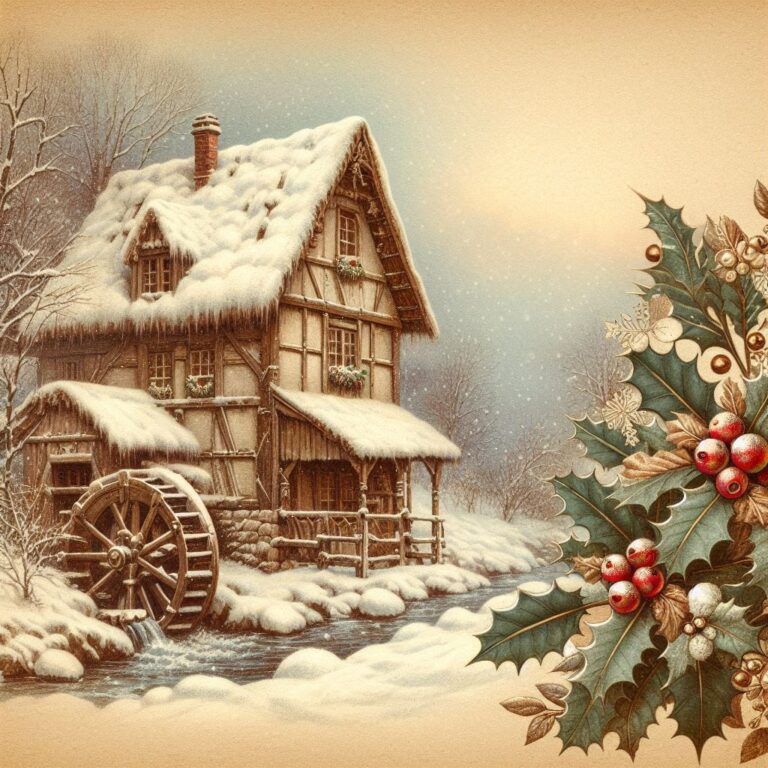 Vintage Christmas Card Snow Cottage
