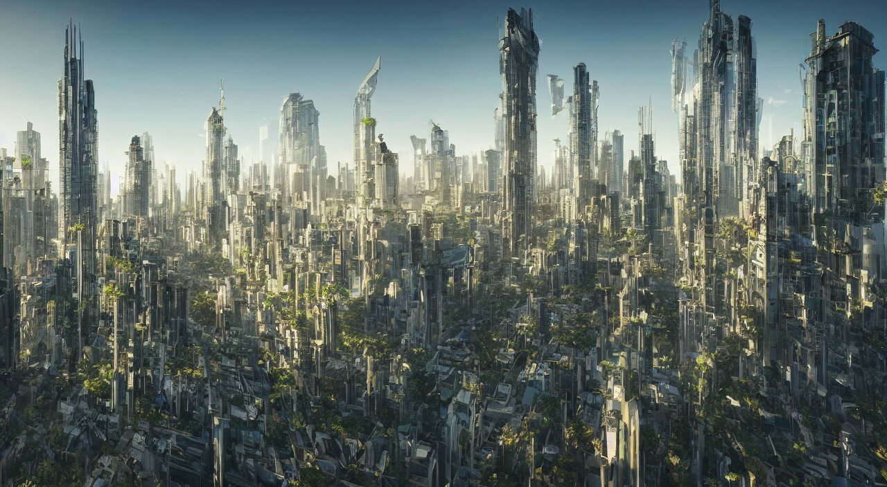 City of Organic Skyscrapers in Style of Solarpunk