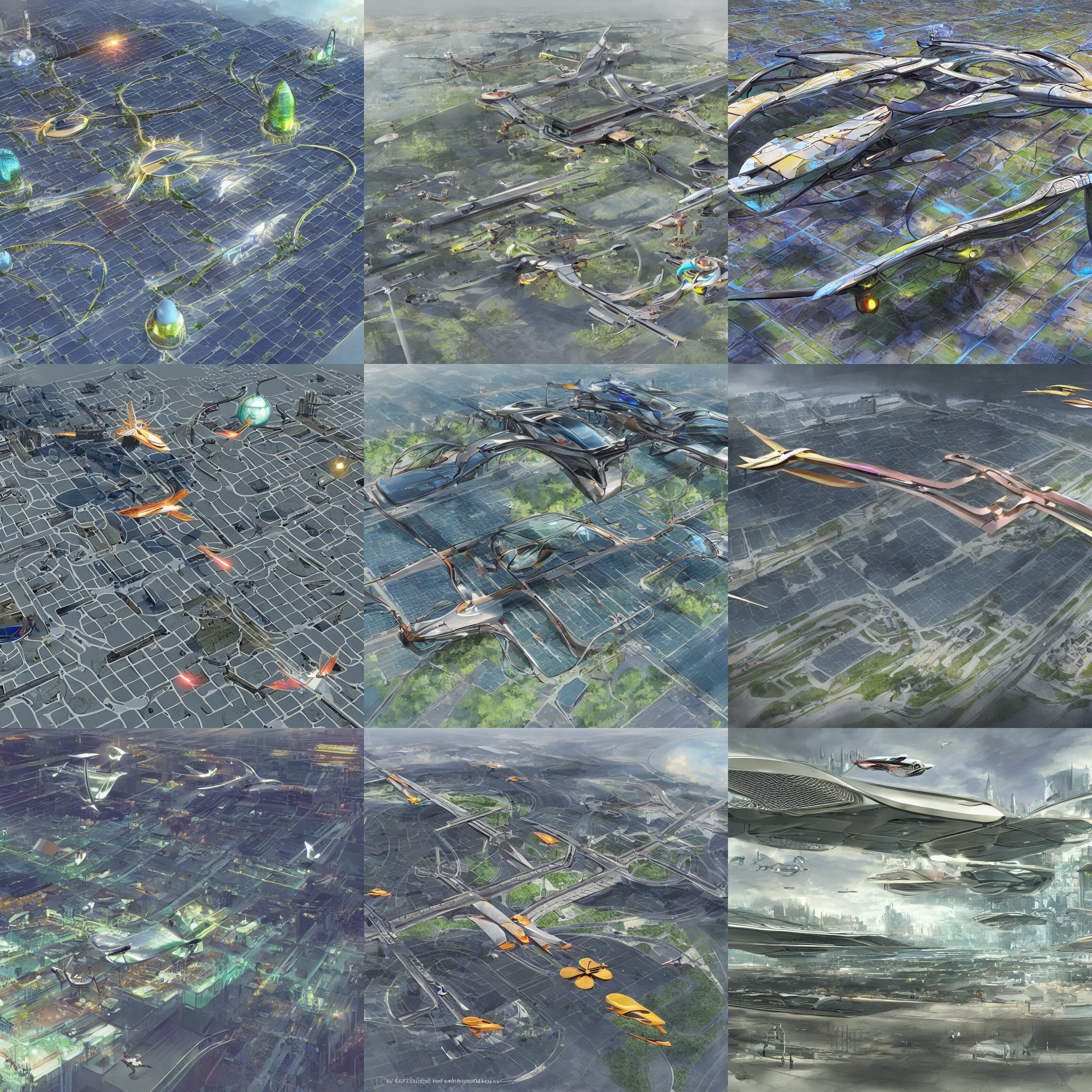 Flying Cars in a Solarpunk City Some Stop at Stations