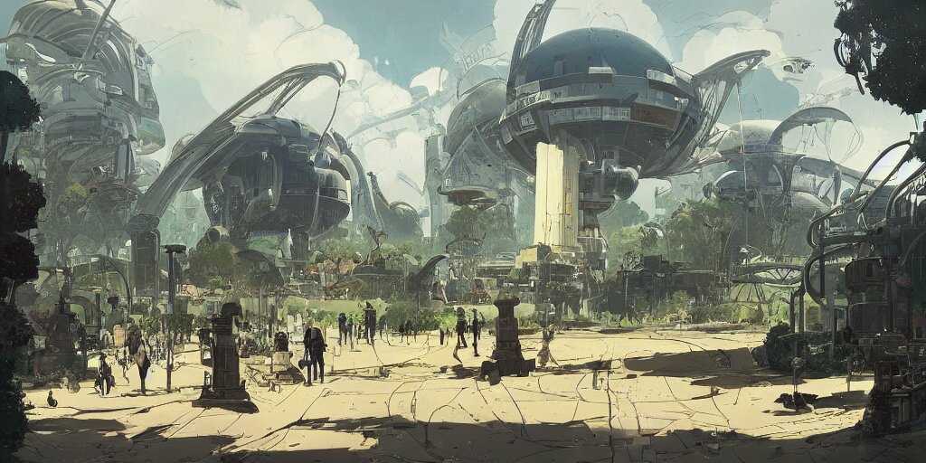 Solarpunk City and Park with a Glorious Round Sci-fi Building at its Centre