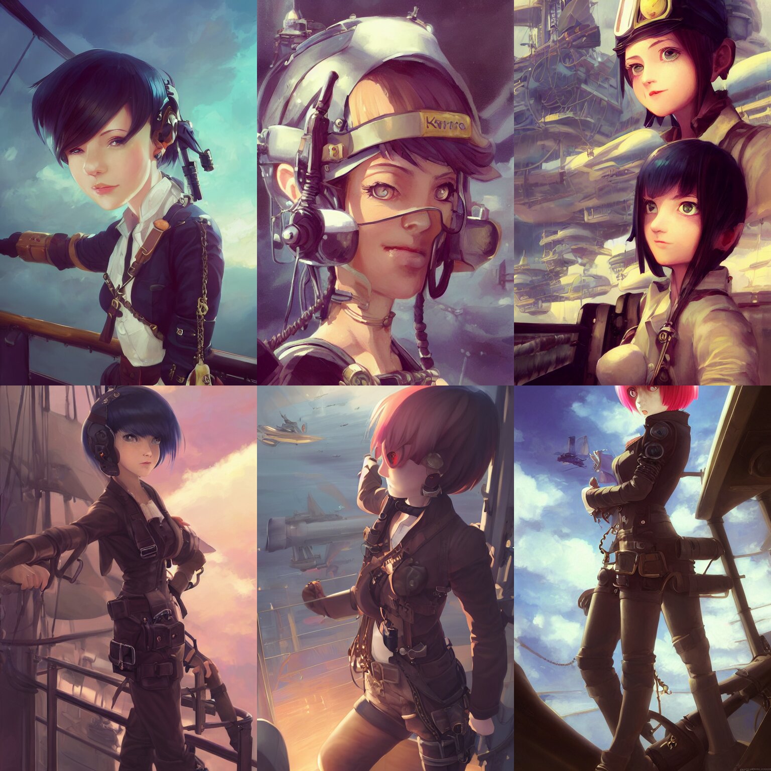 Portrait of a Cute Female Air Pirate with Black Bob Cut Hair and Eye Patch