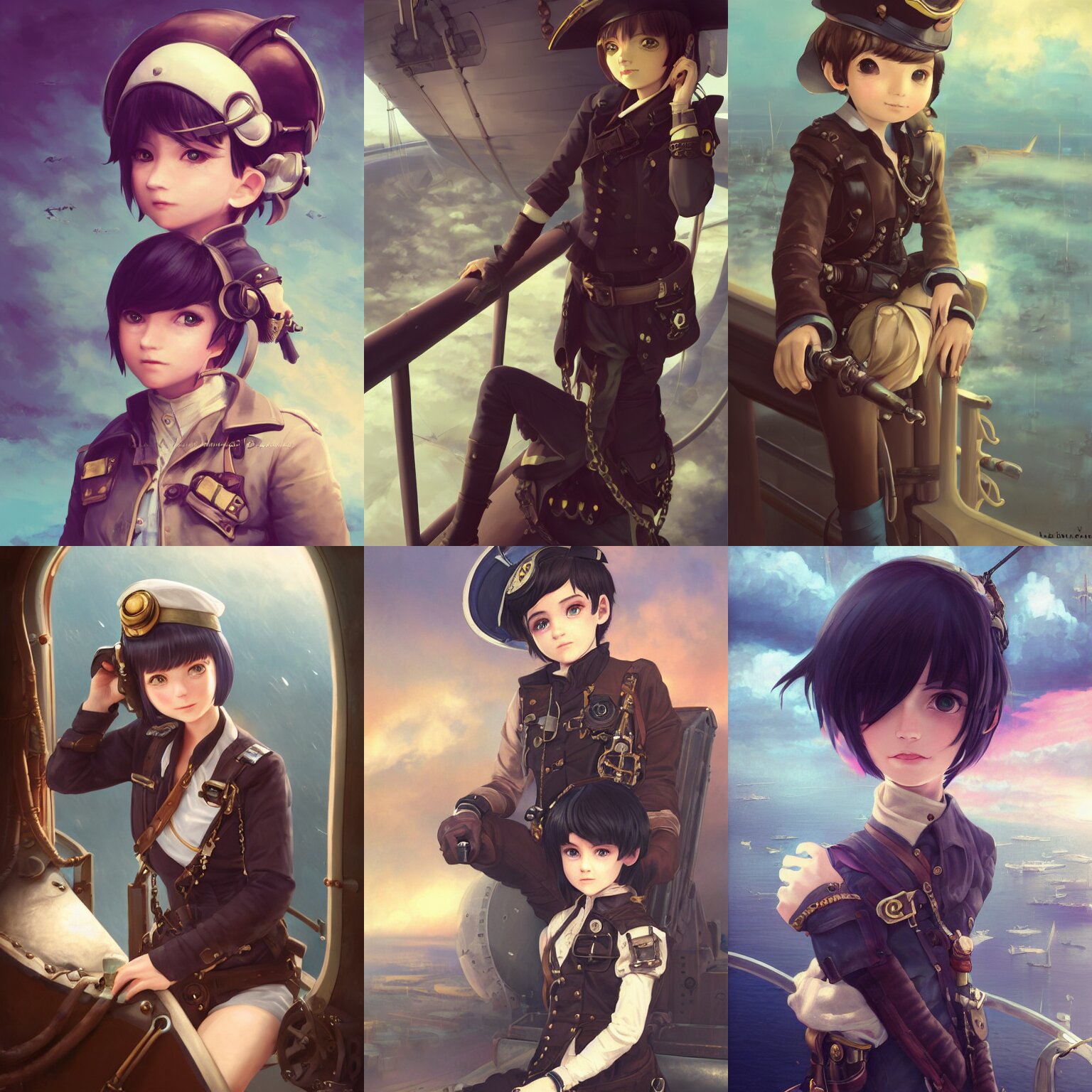 Portrait of a Cute Young Air Pirate with Black Bob Cut Hair and Eye Patch