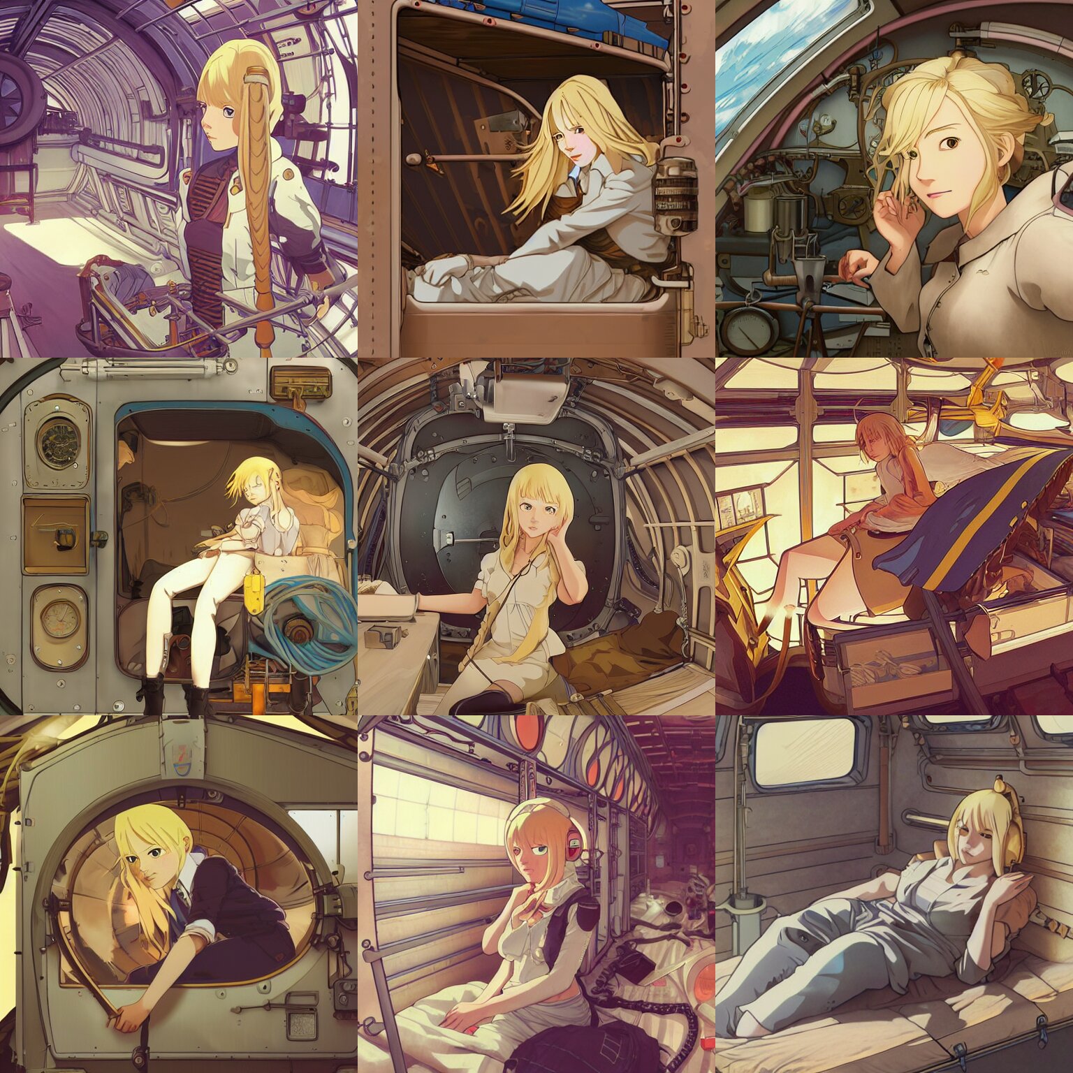 Blonde Female Airship Mechanic Waking Up in Her Cramped Bunk