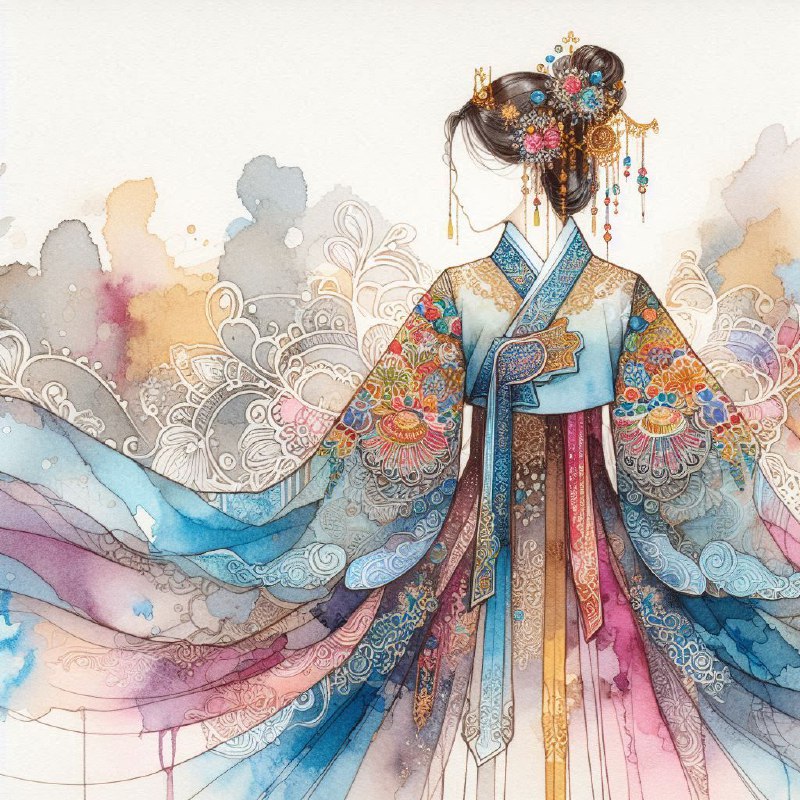 Elegant Hanbok Watercolor Illustration