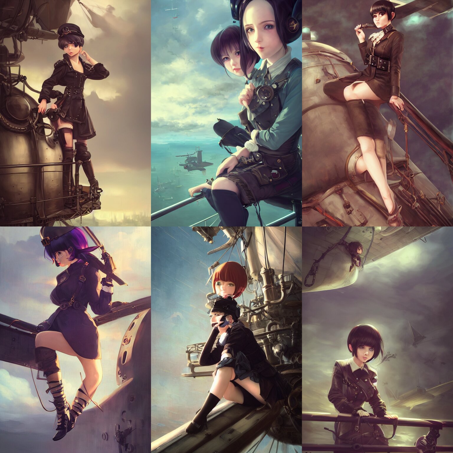 Portrait of a Cute Woman in an Air Pirate Outfit with Black Bob Cut Hair and Eye Patch
