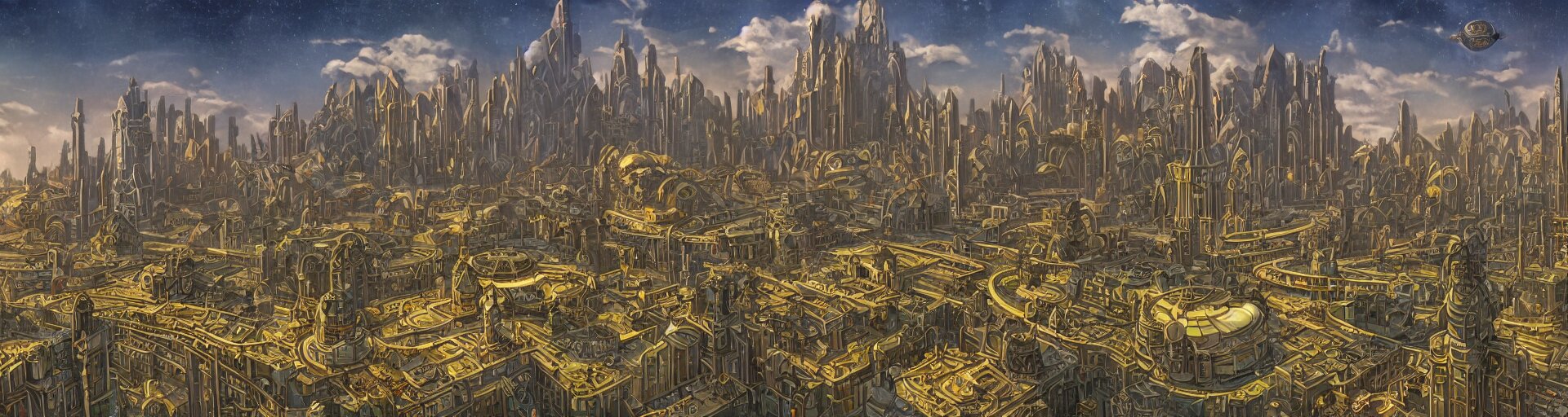 Dwarven City with Retrofuturist Art Deco Architecture