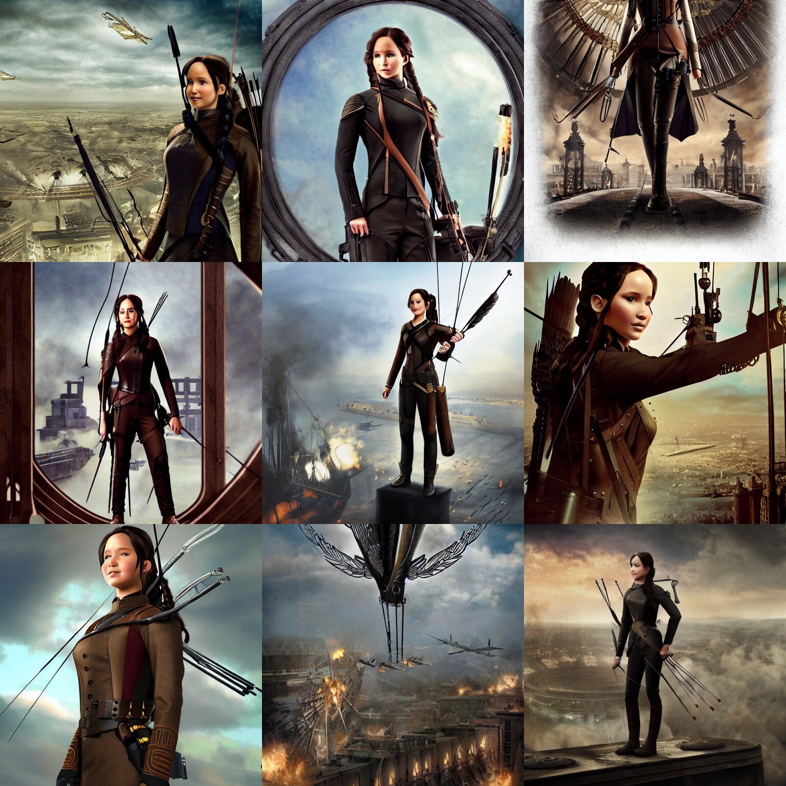 Katniss Everdeen as a Steampunk Airship Pilot Standing on the Bridge of Her Airship