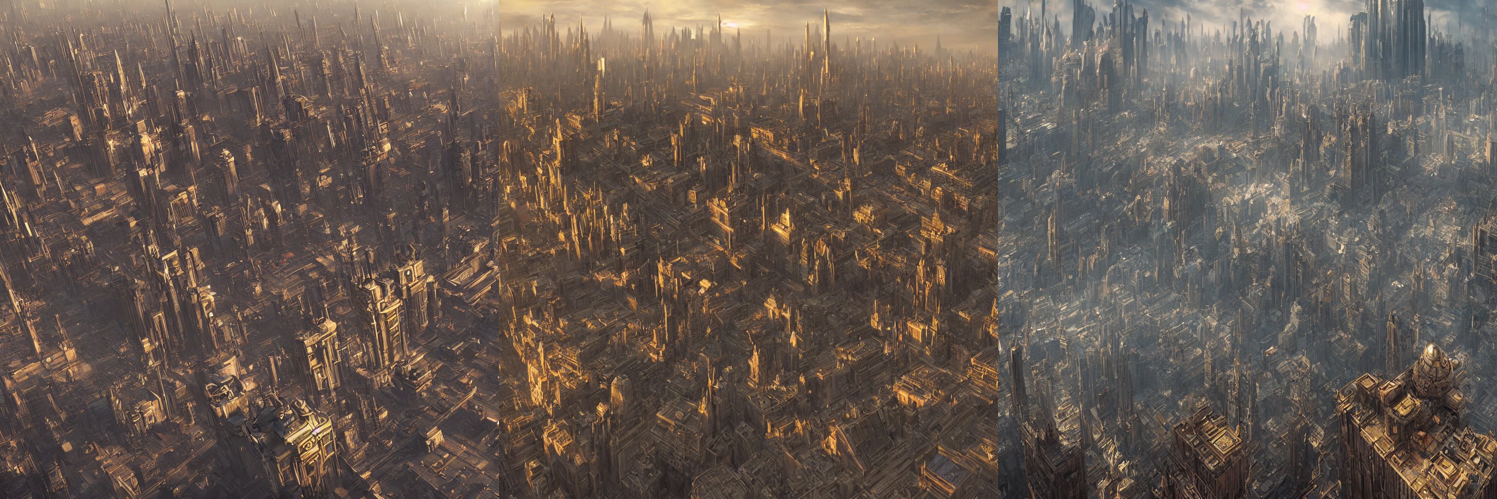 Dwarven Artdeco Metropolis with Steampunk Airships in the Sky