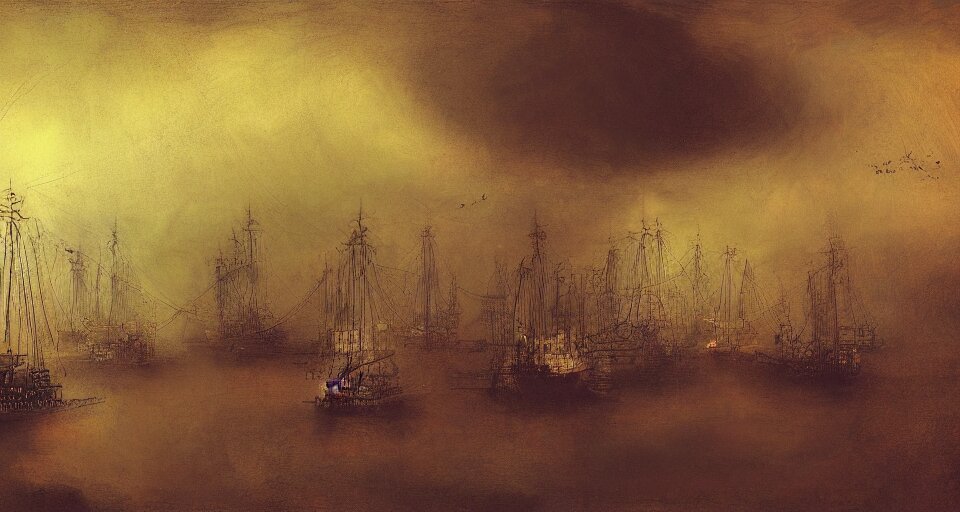 Steampunk Airships Fleet Before Battle