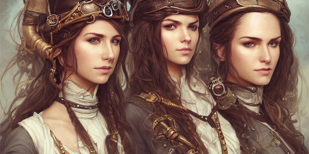 3 / 4 Headshots of Twins Female Airship Pirate