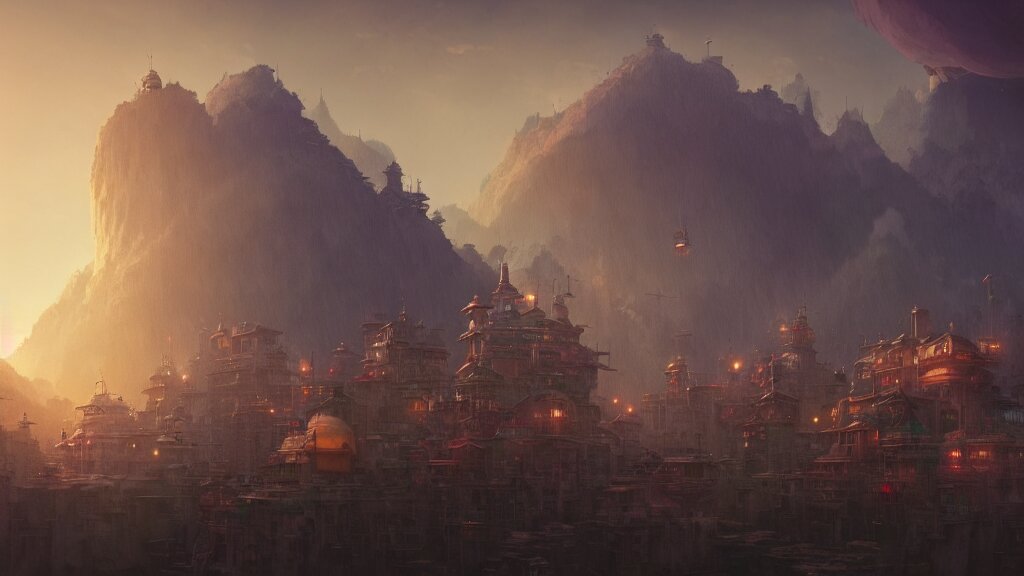 Mountain City in a Studio Ghibli Aesthetic