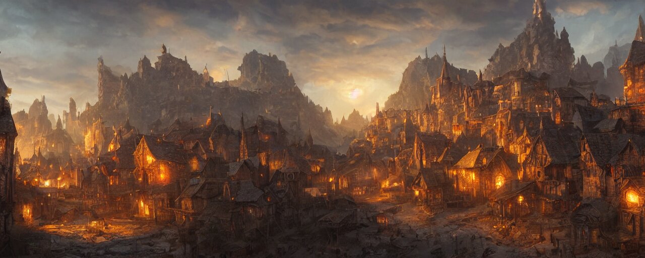 Medieval Village in a Fantasy Valley
